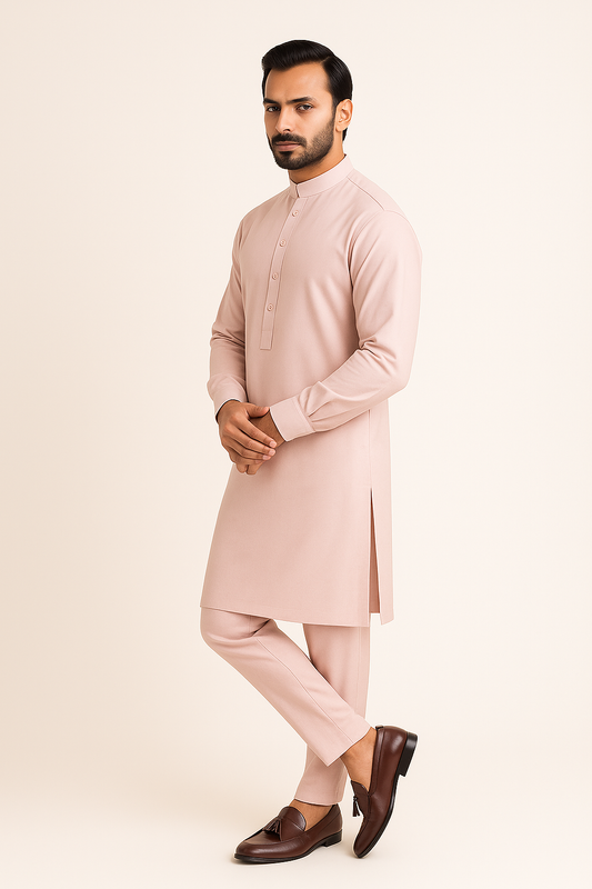 Premium Egyptian Cotton – Pastel Peach | Luxury Men’s Shalwar Kameez Fabric (4.5m)