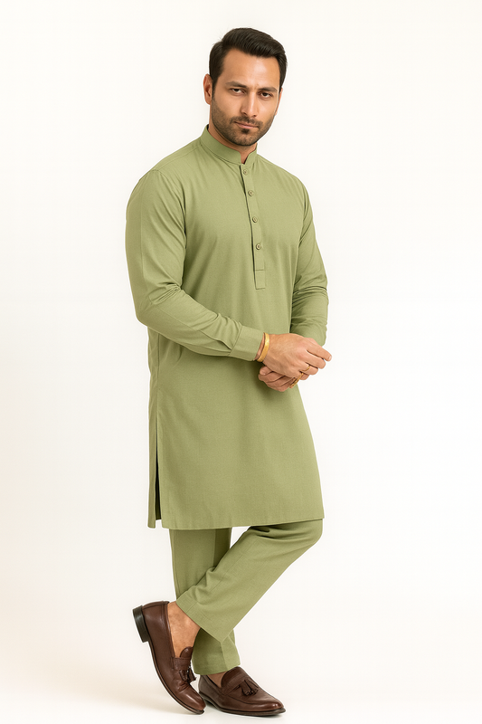 Premium Egyptian Cotton – Pista | Luxury Men’s Shalwar Kameez Fabric (4.5m)