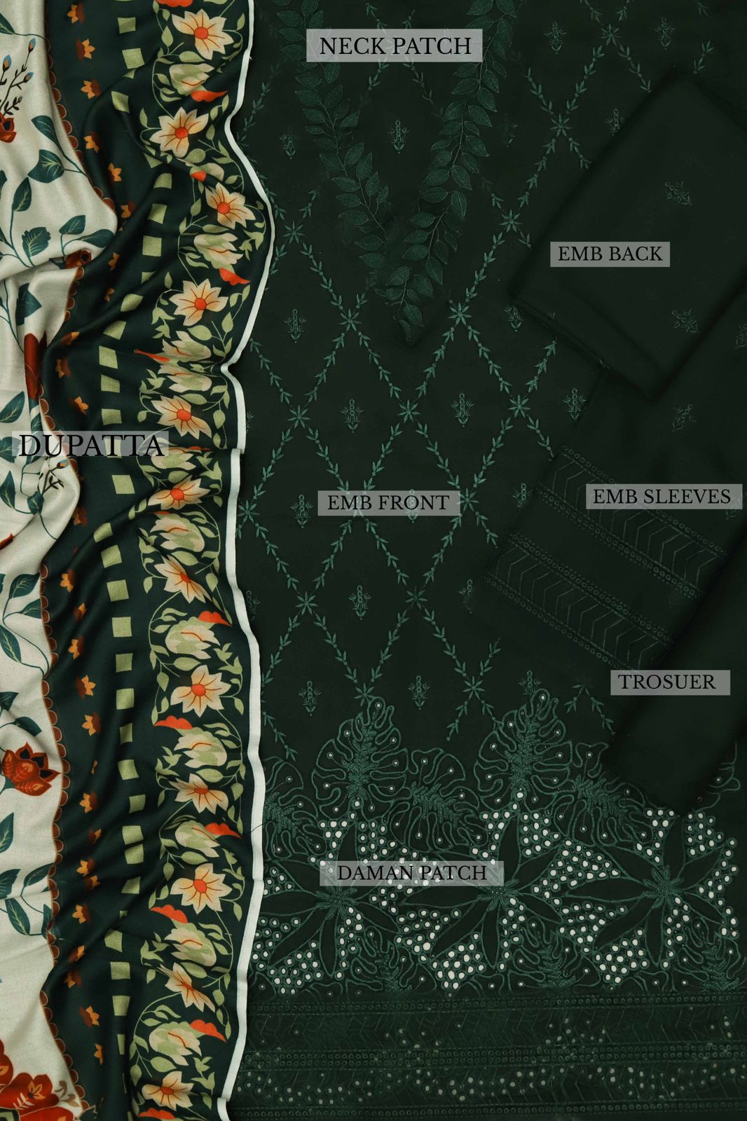 Mahnur Dhanak – 3PC Embroidered Suit | Deep Emerald Green | Premium Wool Shawl