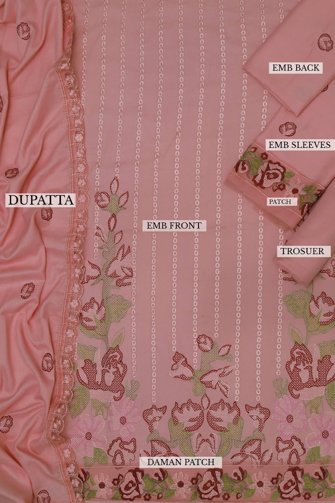 Dhanak Zaib – 3PC Embroidered Suit | Soft Pink | Wool Shawl