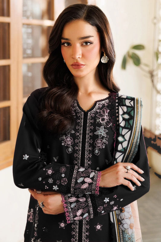 Farasha Dhanak – 3PC Embroidered Suit | Black | Wool Shawl