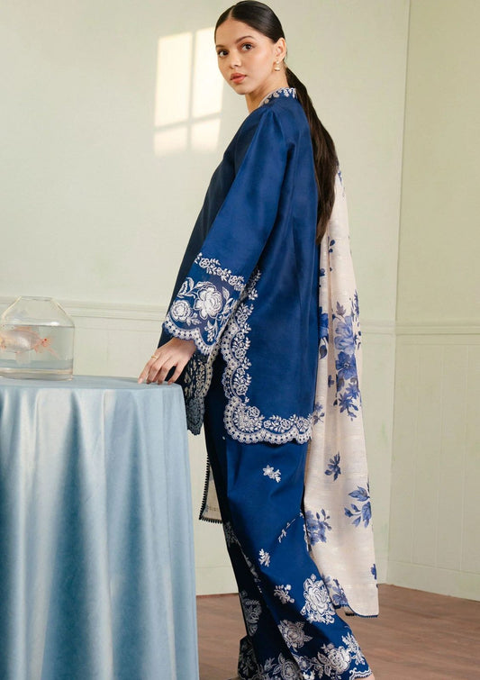 Dhanak Hit Codes – 3PC Embroidered Suit | Navy Blue | Wool Shawl