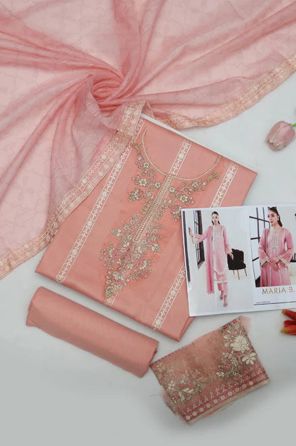 3-Piece Embroidered Dhanak Suit – Soft Peach | Heavy Sequence Work | Winter Collection