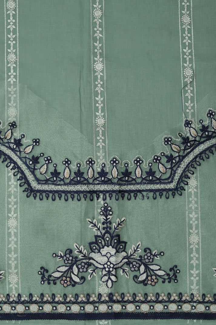 3-Piece Embroidered Dhanak Suit – Pastel Green & Navy | Heavy Sequence Work | Winter Collection