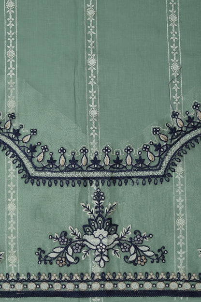 3-Piece Embroidered Dhanak Suit – Pastel Green & Navy | Heavy Sequence Work | Winter Collection