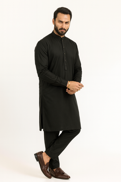 Premium Egyptian Cotton – Jet Black | Luxury Men’s Shalwar Kameez Fabric (4.5m)
