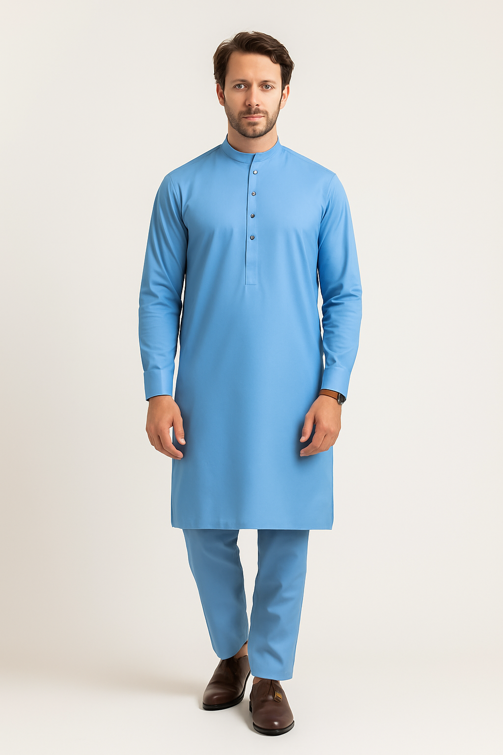 Premium Egyptian Cotton – Sky Blue | Luxury Men’s Shalwar Kameez Fabric (4.5m)