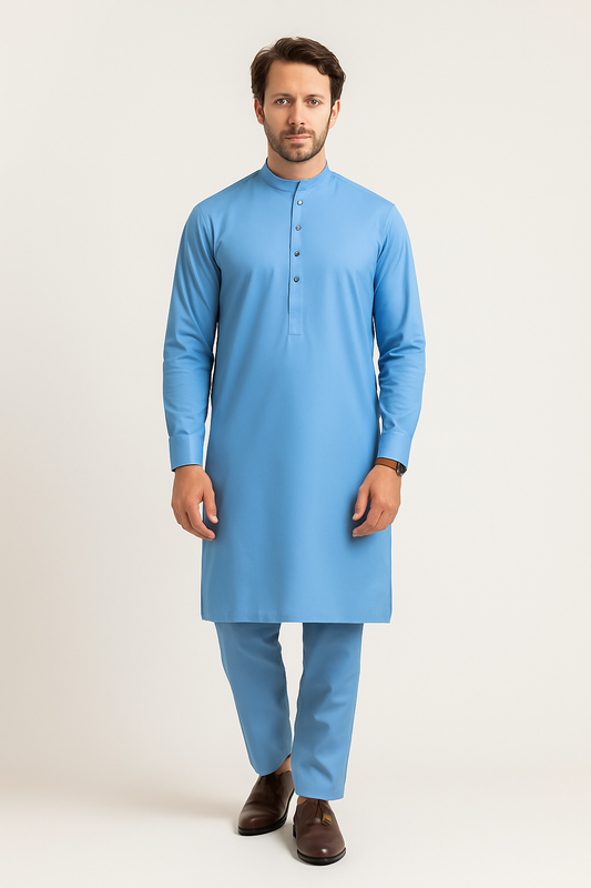 Premium Egyptian Cotton – Sky Blue | Luxury Men’s Shalwar Kameez Fabric (4.5m)