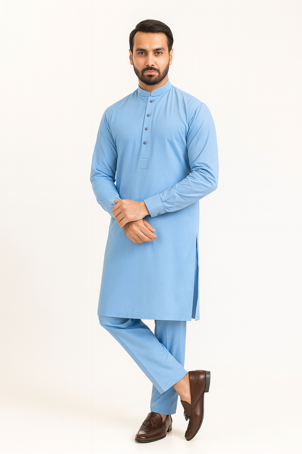 Premium Egyptian Cotton – Sky Blue | Luxury Men’s Shalwar Kameez Fabric (4.5m)