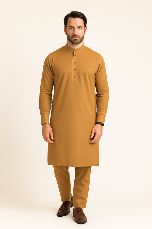 Premium Egyptian Cotton – Caramel Brown | Luxury Men’s Shalwar Kameez Fabric (4.5m)