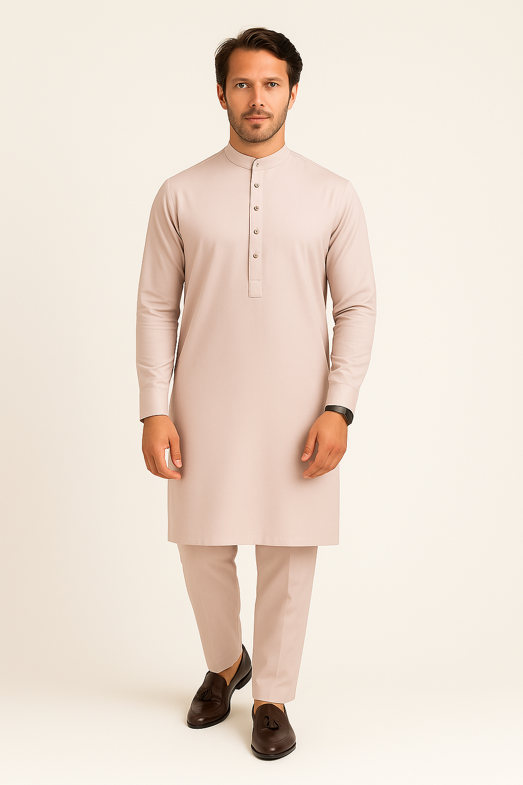 Premium Egyptian Cotton – Pastel Peach | Luxury Men’s Shalwar Kameez Fabric (4.5m)