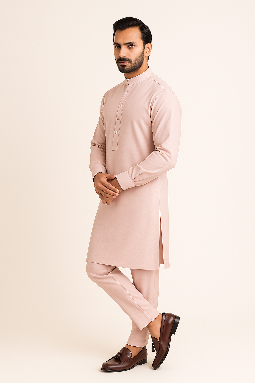 Premium Egyptian Cotton – Pastel Peach | Luxury Men’s Shalwar Kameez Fabric (4.5m)
