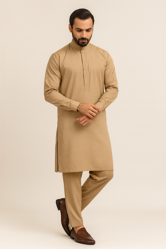 Pasha Premium | 100% Soft Egyptian Cotton | Luxurious Unstitched Fabric (Camel Color)