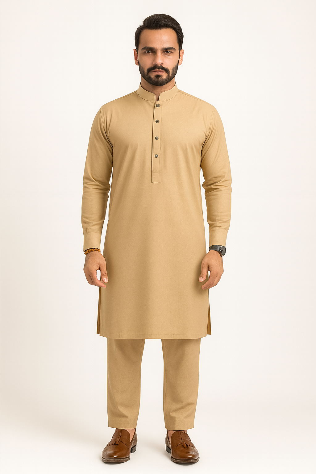 Pasha Premium | 100% Soft Egyptian Cotton | Luxurious Unstitched Fabric (Camel Color)