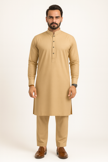 Pasha Premium | 100% Soft Egyptian Cotton | Luxurious Unstitched Fabric (Camel Color)