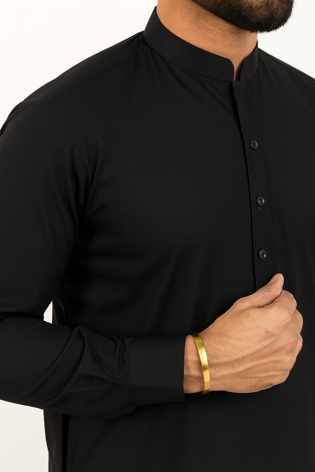 Premium Egyptian Cotton – Jet Black | Luxury Men’s Shalwar Kameez Fabric (4.5m)