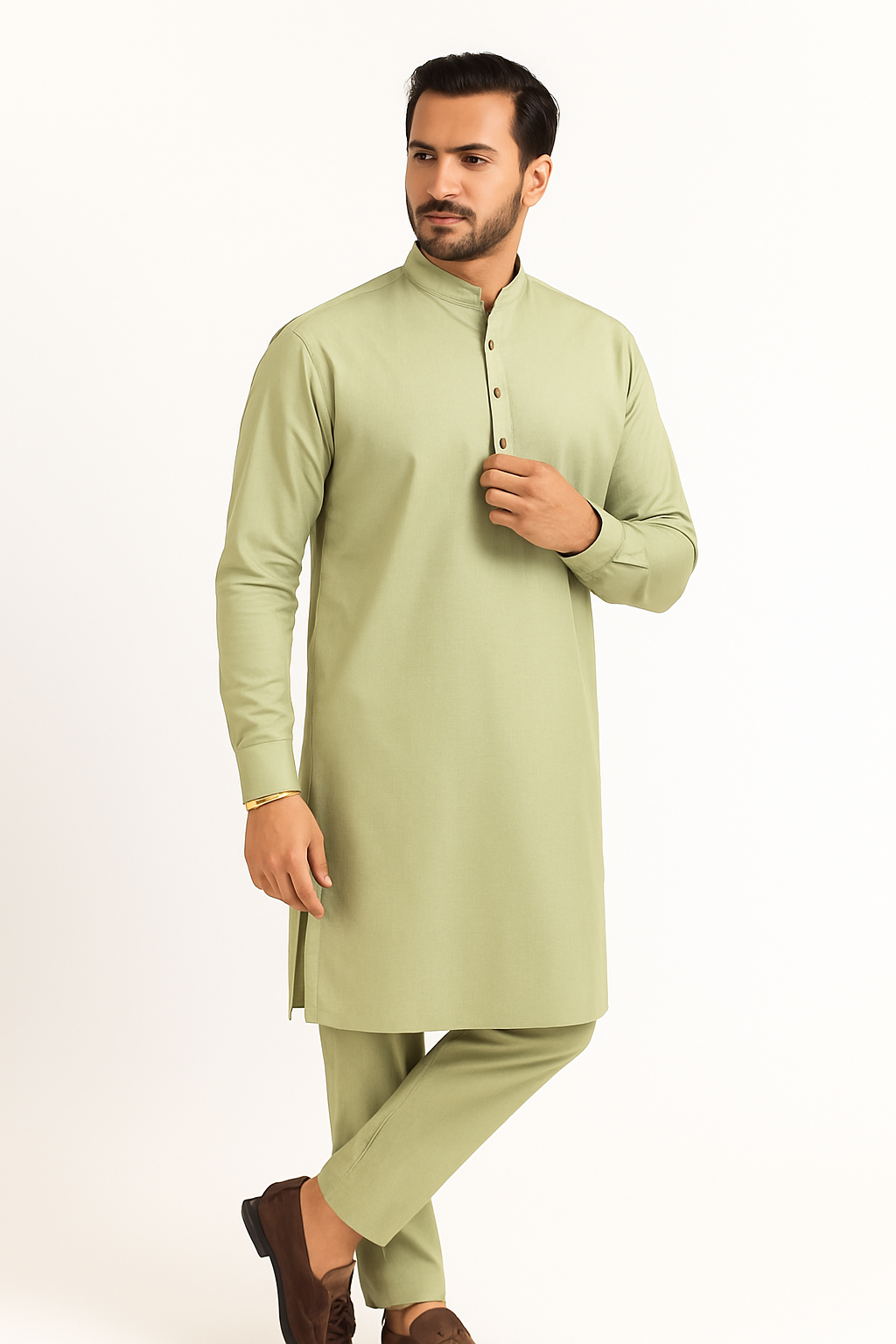 Premium Egyptian Cotton – Pista | Luxury Men’s Shalwar Kameez Fabric (4.5m)