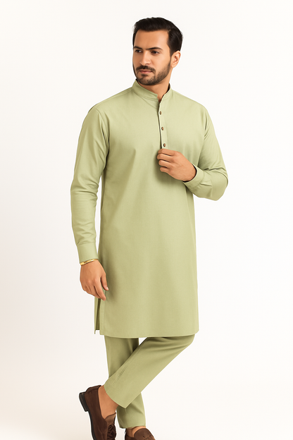 Premium Egyptian Cotton – Pista | Luxury Men’s Shalwar Kameez Fabric (4.5m)