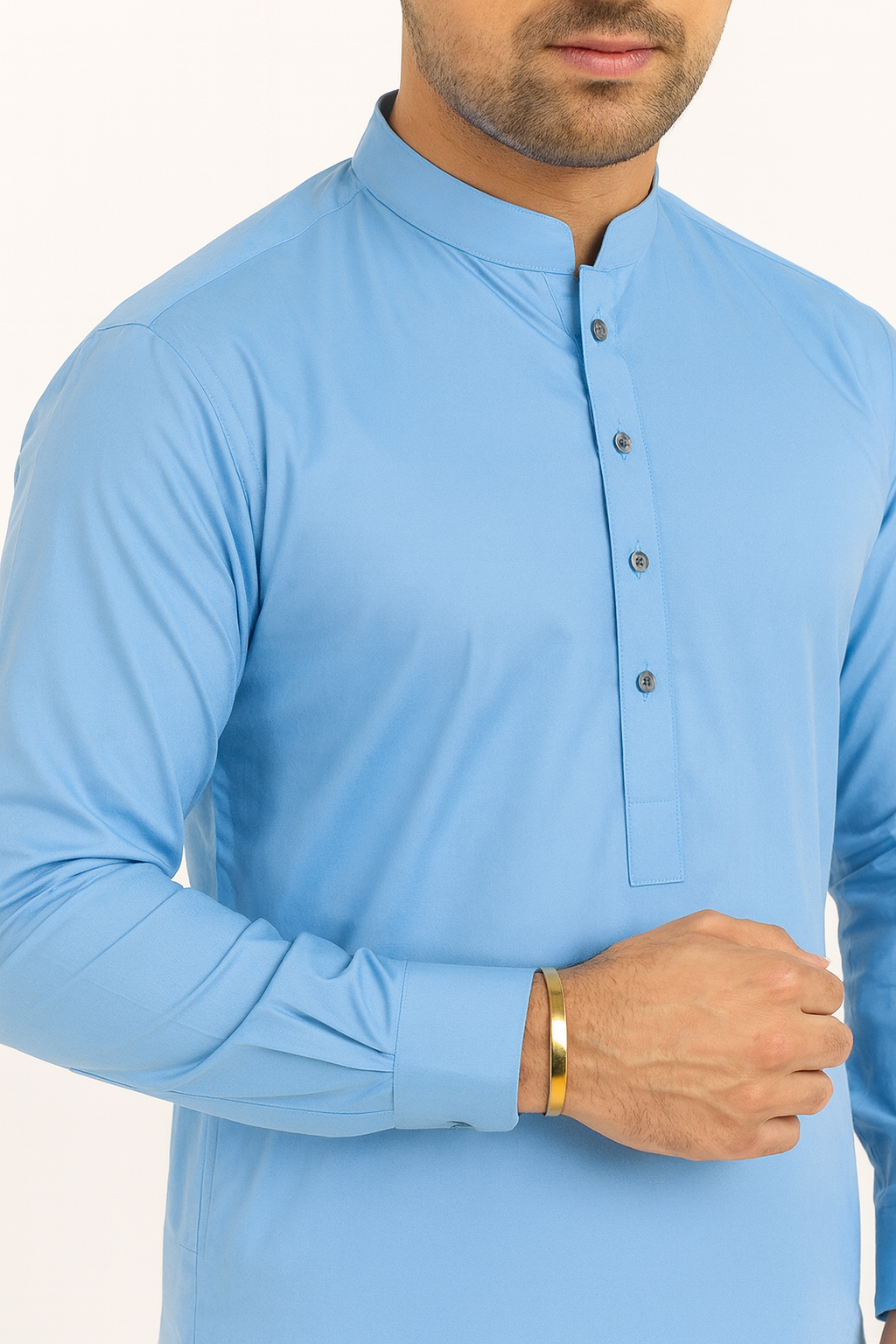 Premium Egyptian Cotton – Sky Blue | Luxury Men’s Shalwar Kameez Fabric (4.5m)