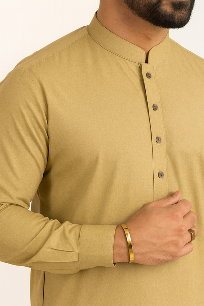 Premium Egyptian Cotton – Golden Mustard | Luxury Men’s Shalwar Kameez Fabric (4.5m)