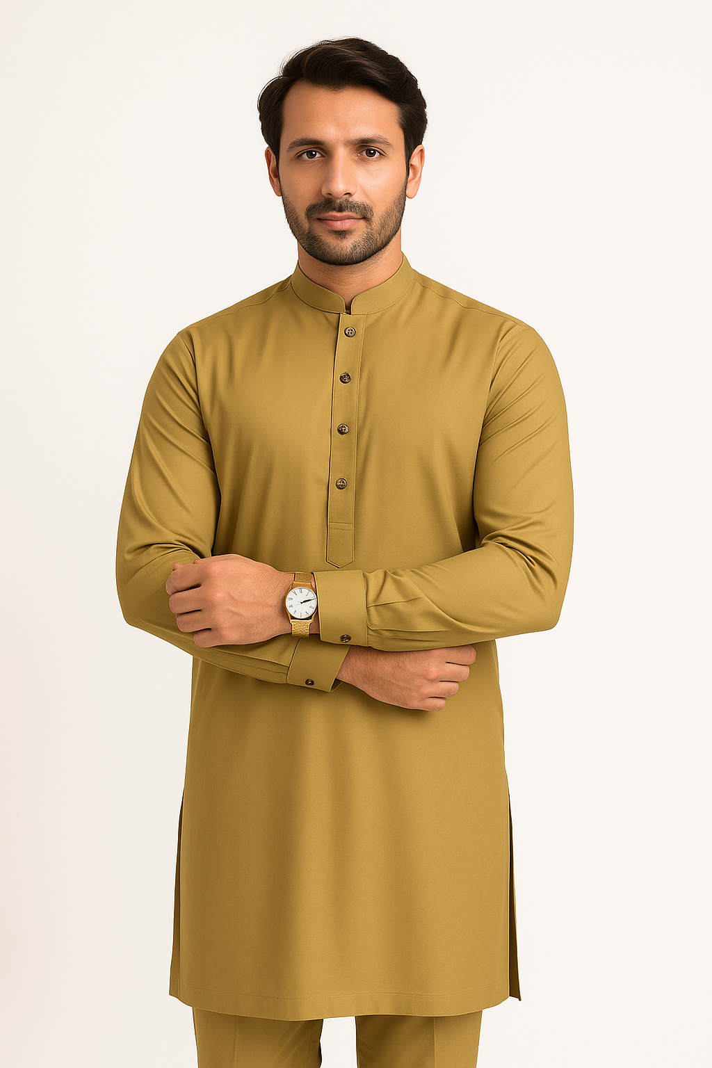 Premium Egyptian Cotton – Golden Mustard | Luxury Men’s Shalwar Kameez Fabric (4.5m)
