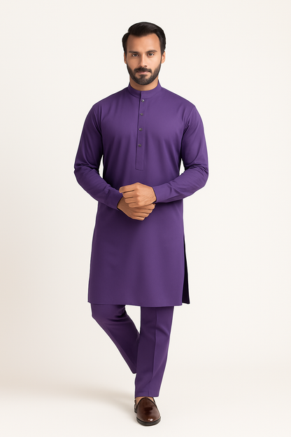 Premium Egyptian Cotton – Royal Purple | Luxury Men’s Shalwar Kameez Fabric (4.5m)
