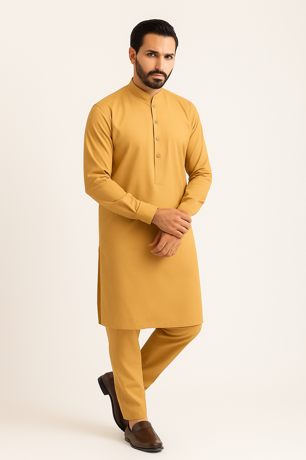 Premium Egyptian Cotton – Caramel Brown | Luxury Men’s Shalwar Kameez Fabric (4.5m)