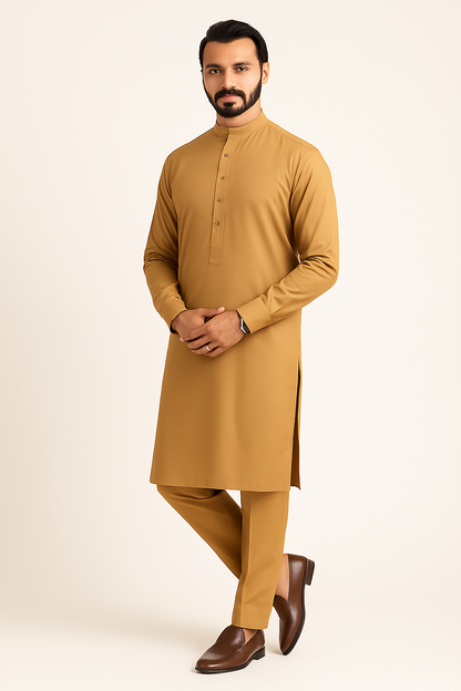 Premium Egyptian Cotton – Caramel Brown | Luxury Men’s Shalwar Kameez Fabric (4.5m)