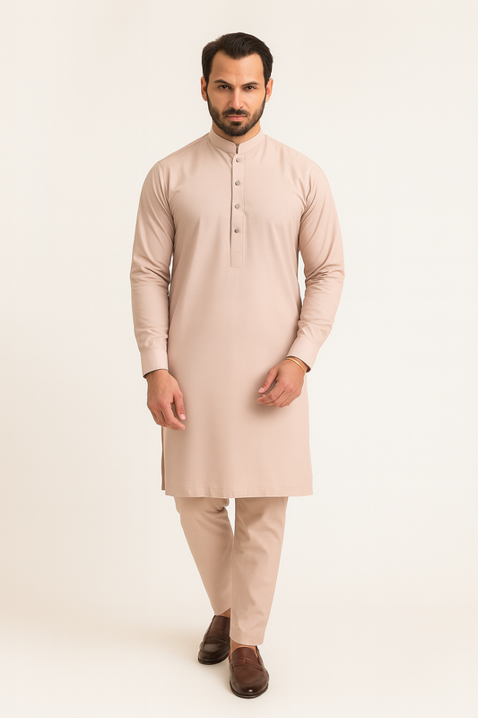 Premium Egyptian Cotton – Pastel Peach | Luxury Men’s Shalwar Kameez Fabric (4.5m)