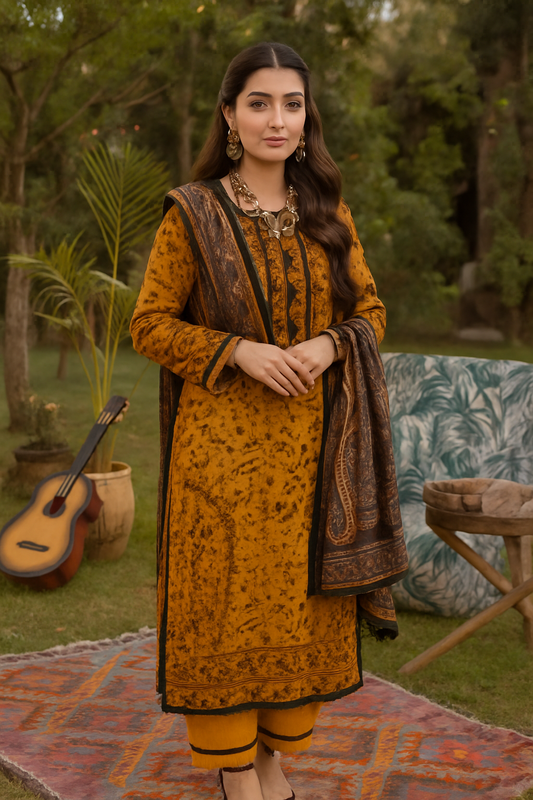 Asim Jofa – 3PC Lawn Suit | Mustard Yellow | Swiss Voile Dupatta
