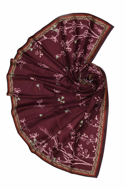 Khaadi Dhanak 3-Piece Embroidered Suit – Deep Maroon | Wool Shawl | Heavy Trouser Embroidery