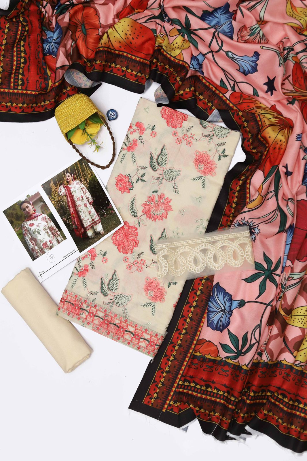 3-Piece Embroidered Suit – Ivory | Wool Shawl | Daman Patch