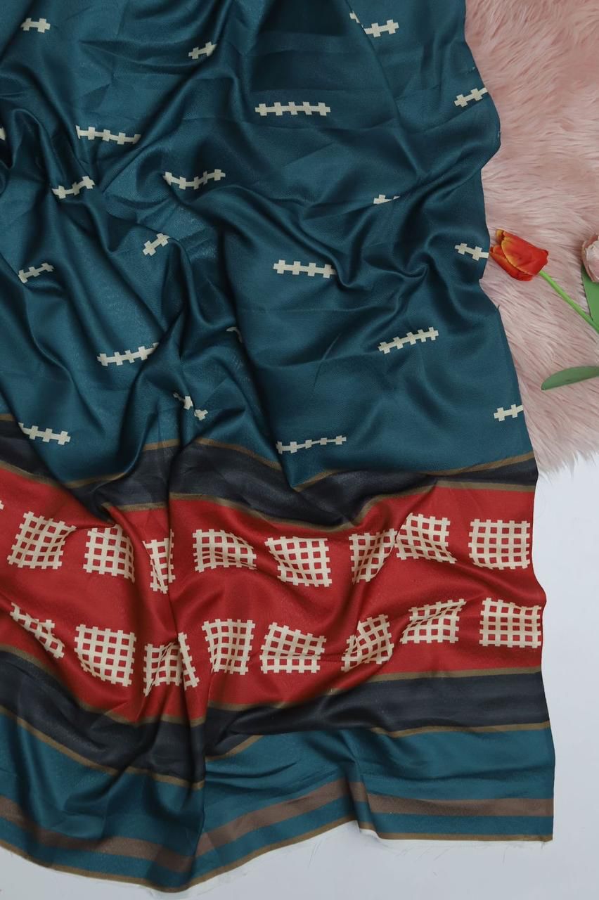 3PC Dhanak Embroidered Suit | Teal Blue & Rust | Digital Wool Shawl