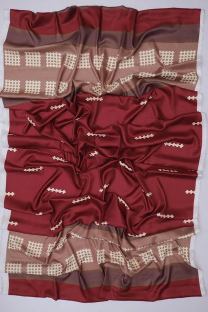 Dhanak 3PC Embroidered Suit | Deep Maroon | Digital Print Dupatta