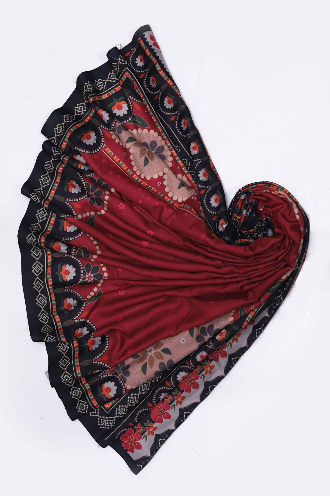 Mahnur Dhanak – 3PC Embroidered Suit | Deep Maroon | Digital Wool Shawl