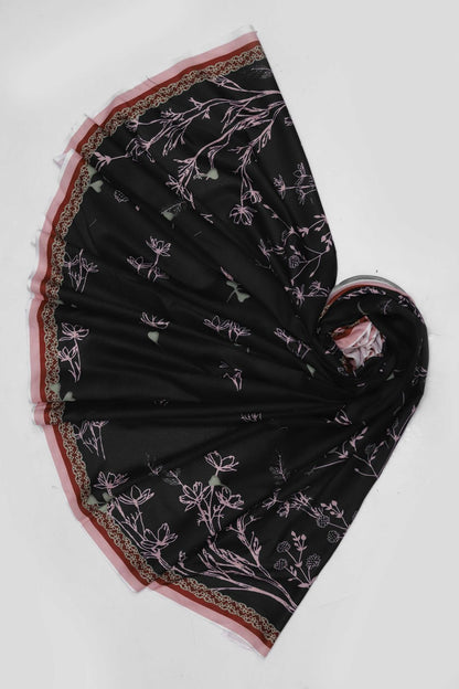 Khaadi Dhanak – 3PC Embroidered Suit | Classic Black & Pink | Wool Shawl