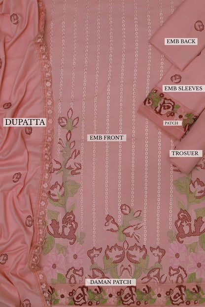 Dhanak Zaib – 3PC Embroidered Suit | Soft Pink | Wool Shawl