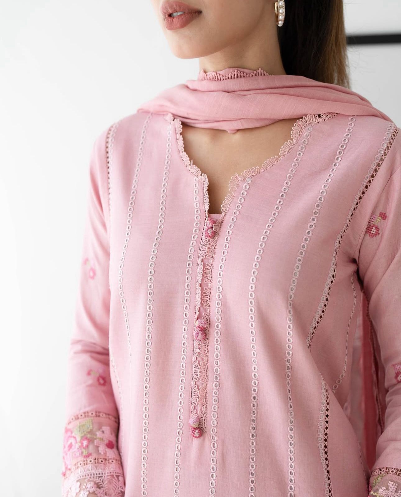Dhanak Zaib – 3PC Embroidered Suit | Soft Pink | Wool Shawl