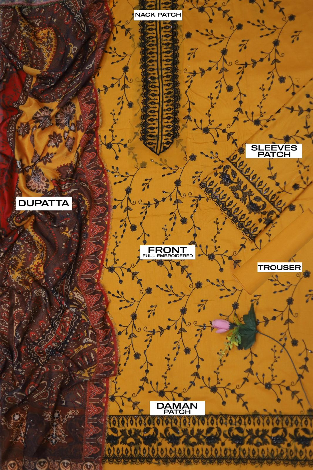 Asim Jofa – 3PC Lawn Suit | Mustard Yellow | Swiss Voile Dupatta