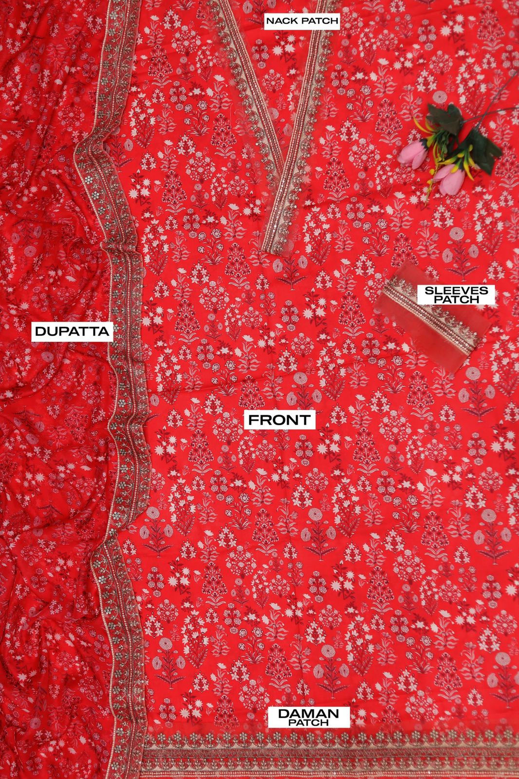 Maria.B – 3PC Embroidered Suit | Crimson Red | Swiss Voile Dupatta