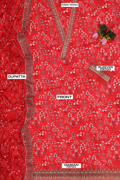 Maria.B – 3PC Embroidered Suit | Crimson Red | Swiss Voile Dupatta