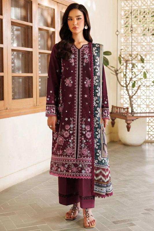 Farasha – 3PC Embroidered Suit | Deep Maroon | Wool Shawl