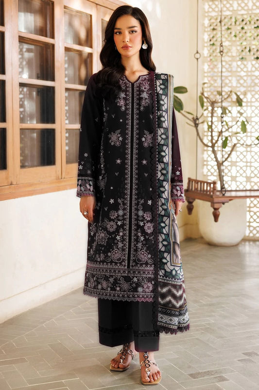 Farasha Dhanak – 3PC Embroidered Suit | Black | Wool Shawl