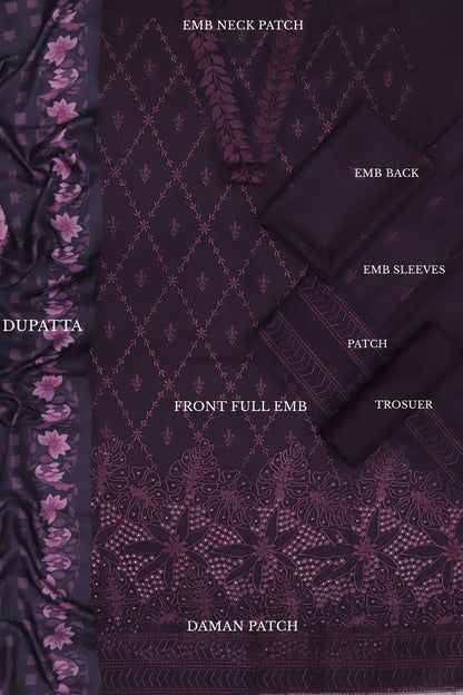 Mahnur Dhanak – 3PC Embroidered Suit | Plum Purple | Wool Shawl