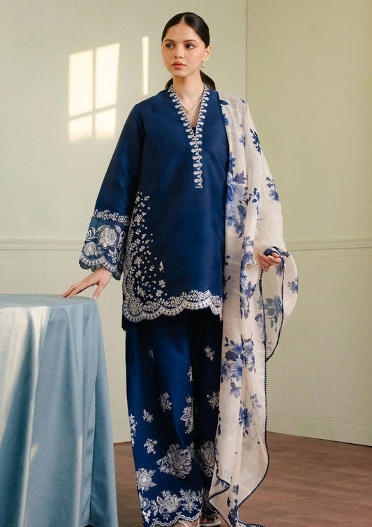 Dhanak Hit Codes – 3PC Embroidered Suit | Navy Blue | Wool Shawl