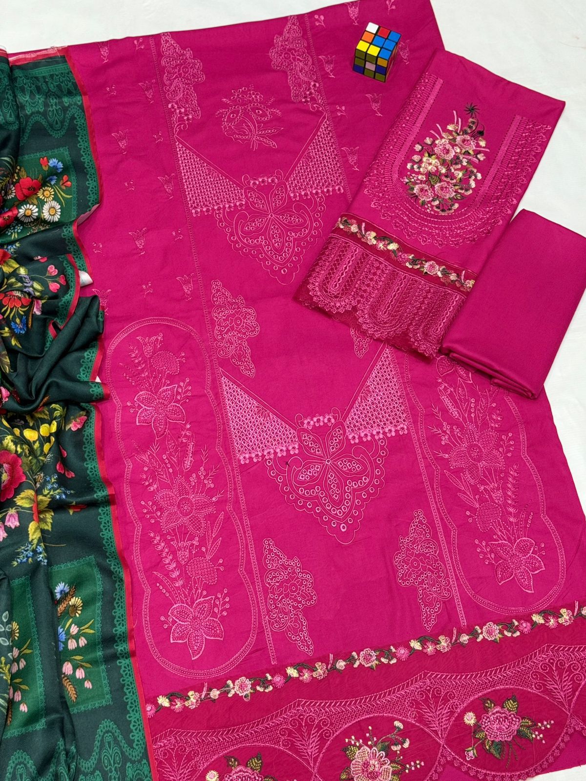 Saira Rizwan – 3PC Embroidered Suit | Hot Pink | Twill/Wool Dupatta