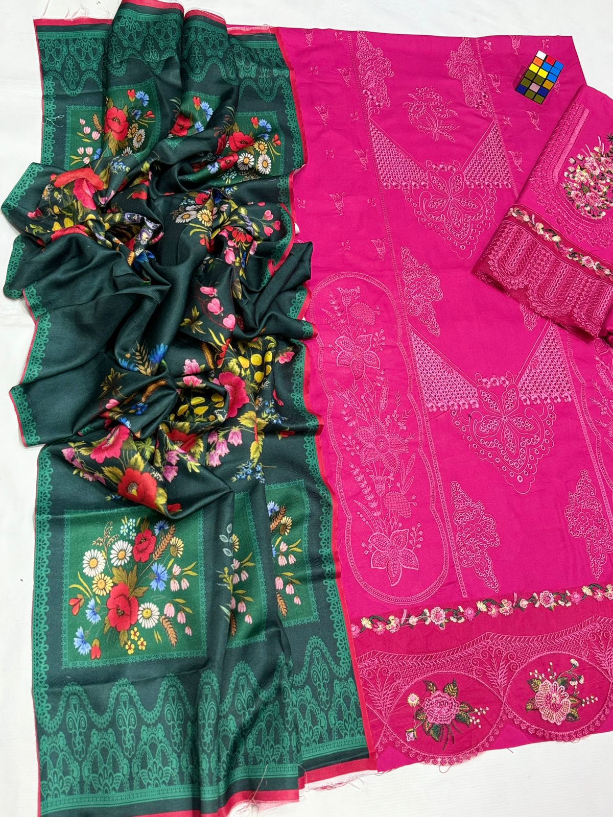 Saira Rizwan – 3PC Embroidered Suit | Hot Pink | Twill/Wool Dupatta