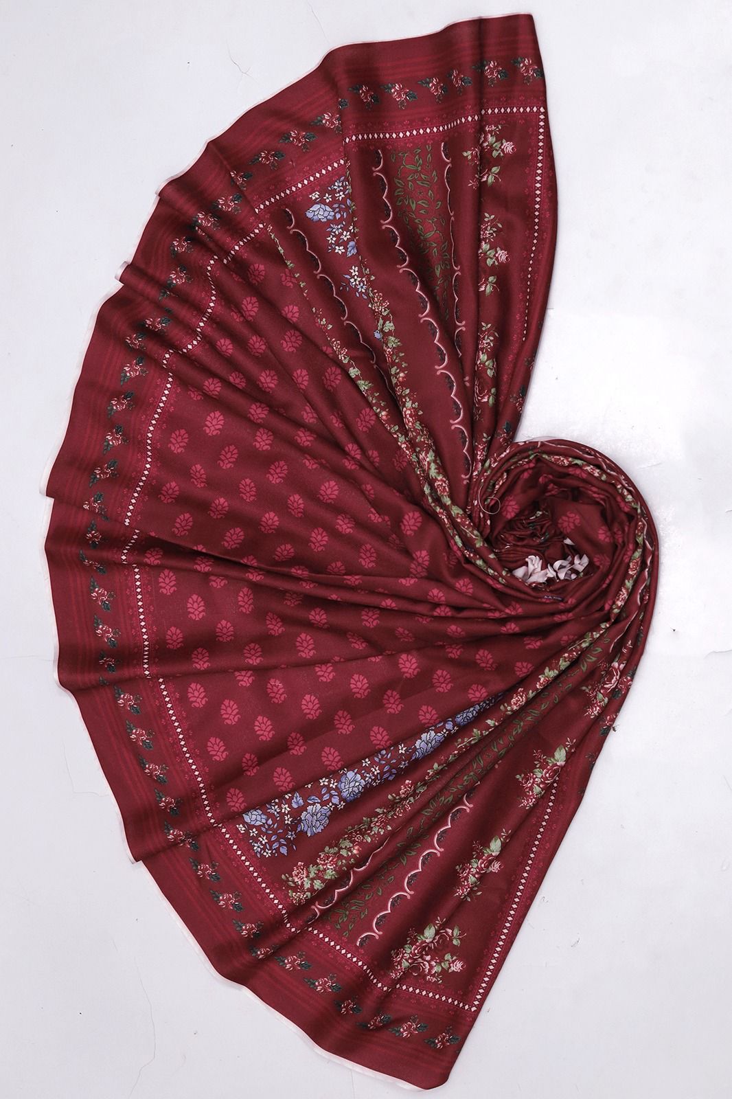 Maroon Dhanak 3-Piece Suit | Heavy Embroidered with Wool Shawl