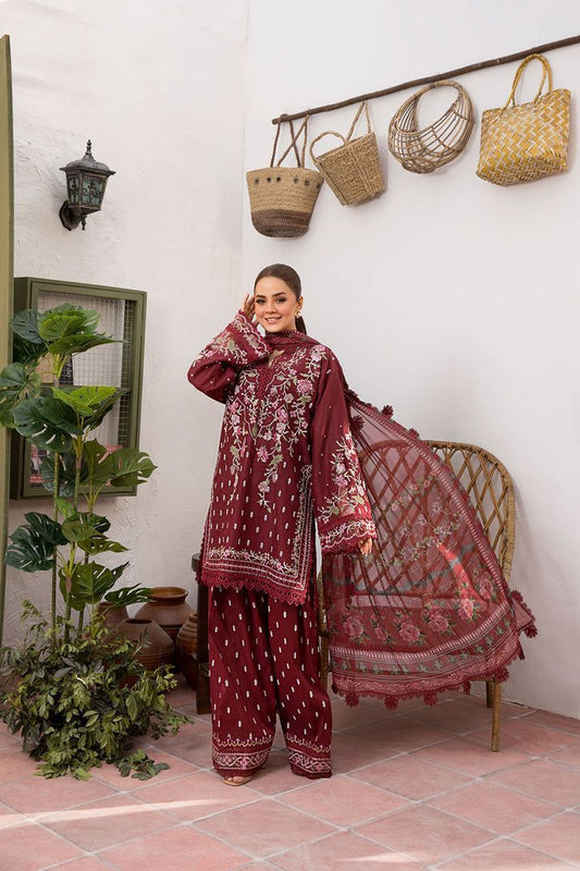 Maroon Dhanak 3-Piece Suit | Heavy Embroidered with Wool Shawl
