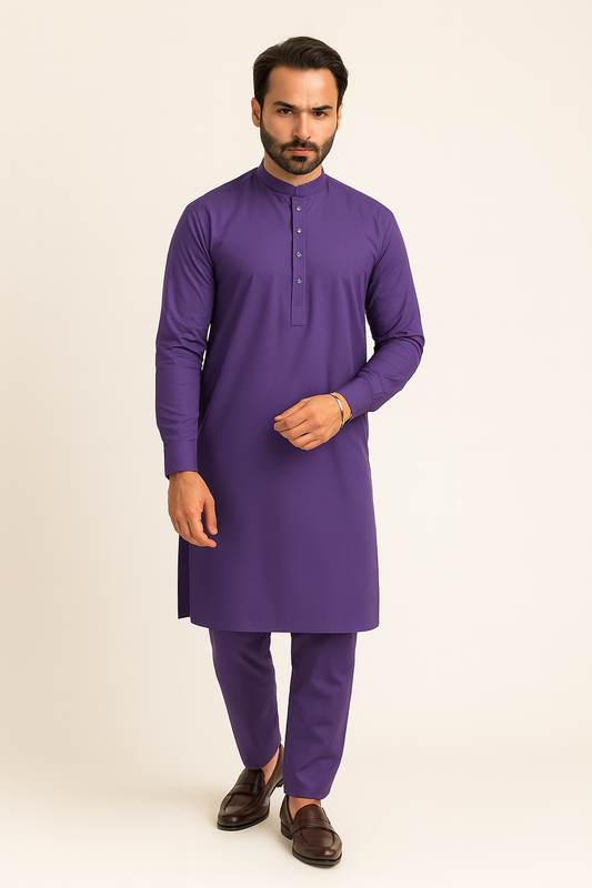 Premium Egyptian Cotton – Royal Purple | Luxury Men’s Shalwar Kameez Fabric (4.5m)